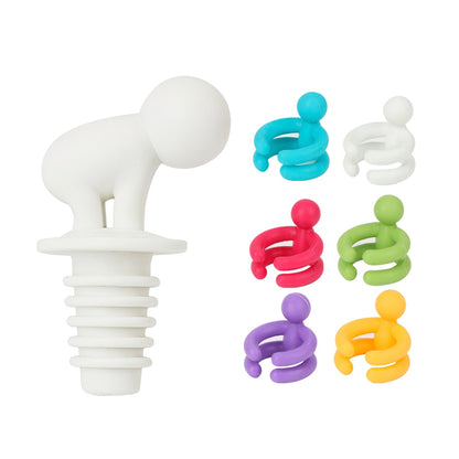 Silicone Wine Bottle Stopper with 6 Glass Markers by HitMyNeed