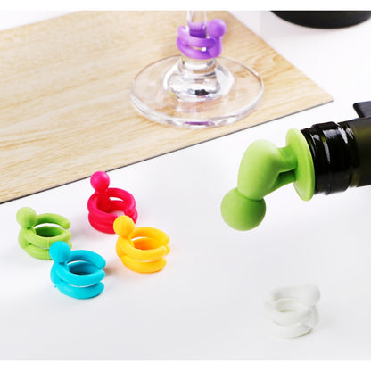 Silicone Wine Bottle Stopper with 6 Glass Markers by HitMyNeed