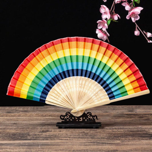 Silk Cloth Folding Rainbow Hand Fan by HitMyNeed