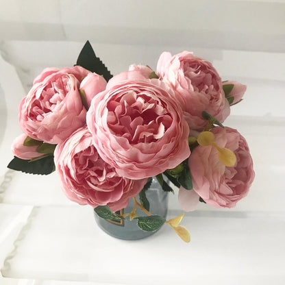 Silk Faux Peony Bouquet with Gypsophila, 30 cm 1 by HitMyNeed