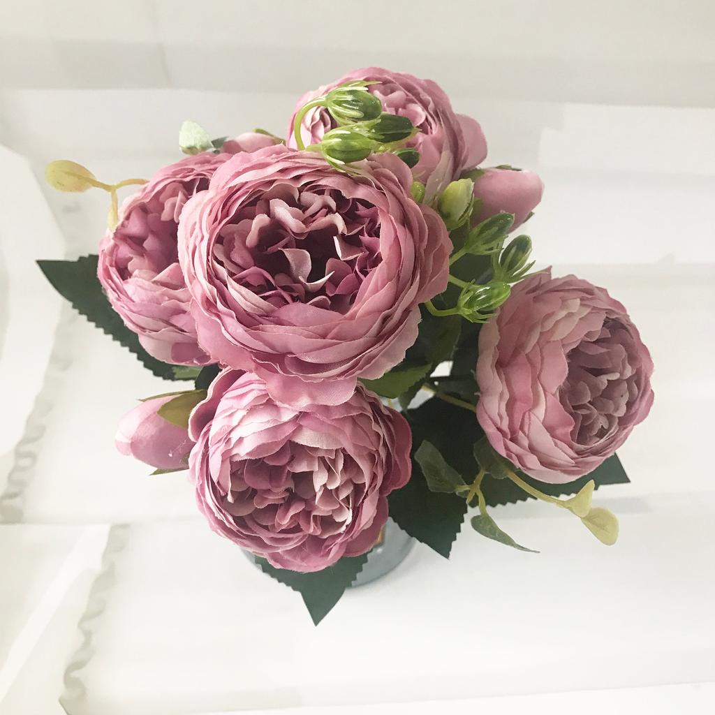Silk Faux Peony Bouquet with Gypsophila, 30 cm 10 by HitMyNeed