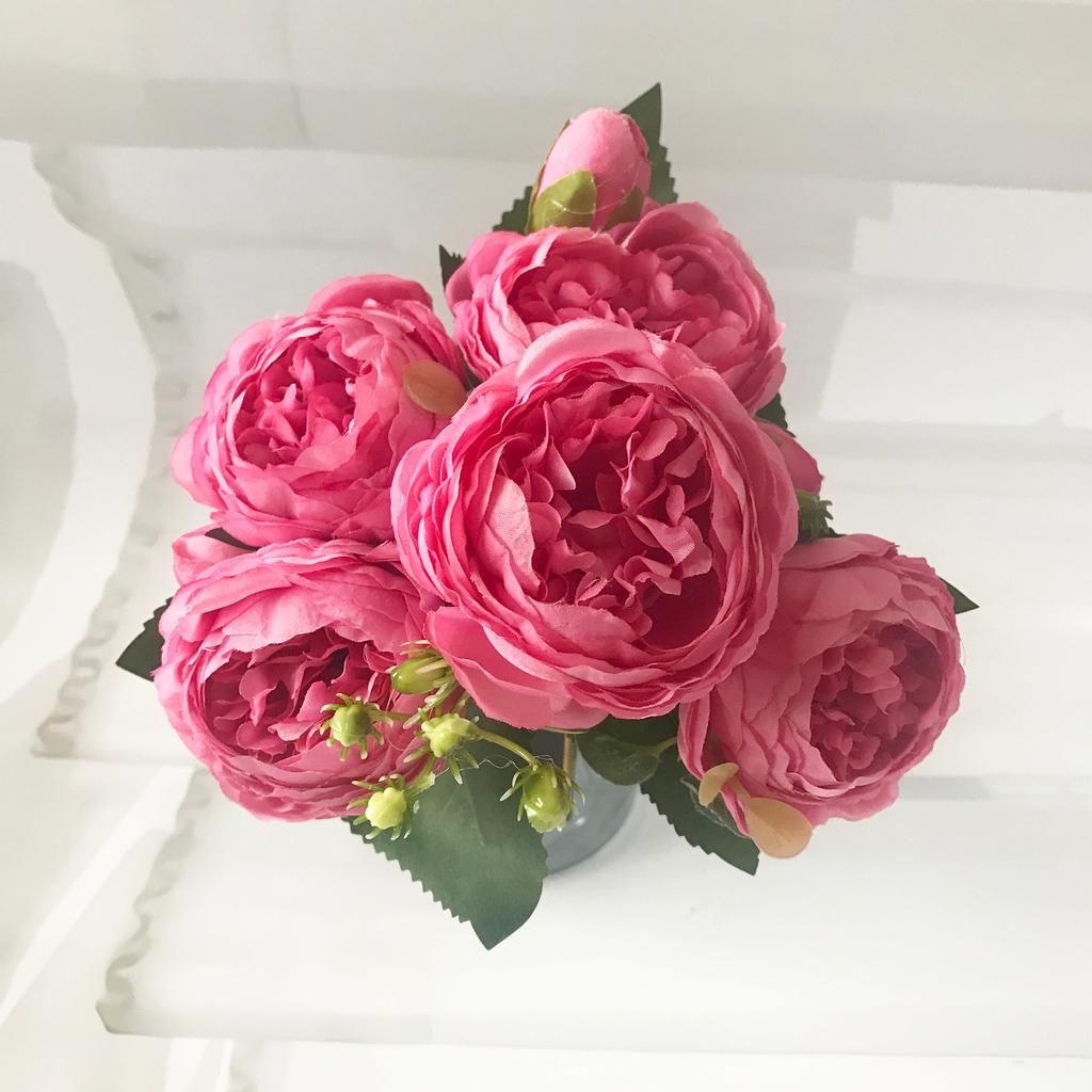 Silk Faux Peony Bouquet with Gypsophila, 30 cm 12 by HitMyNeed