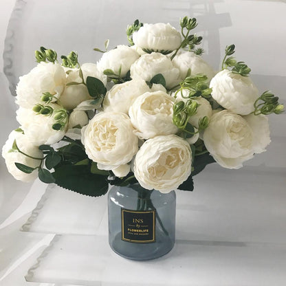 Silk Faux Peony Bouquet with Gypsophila, 30 cm by HitMyNeed