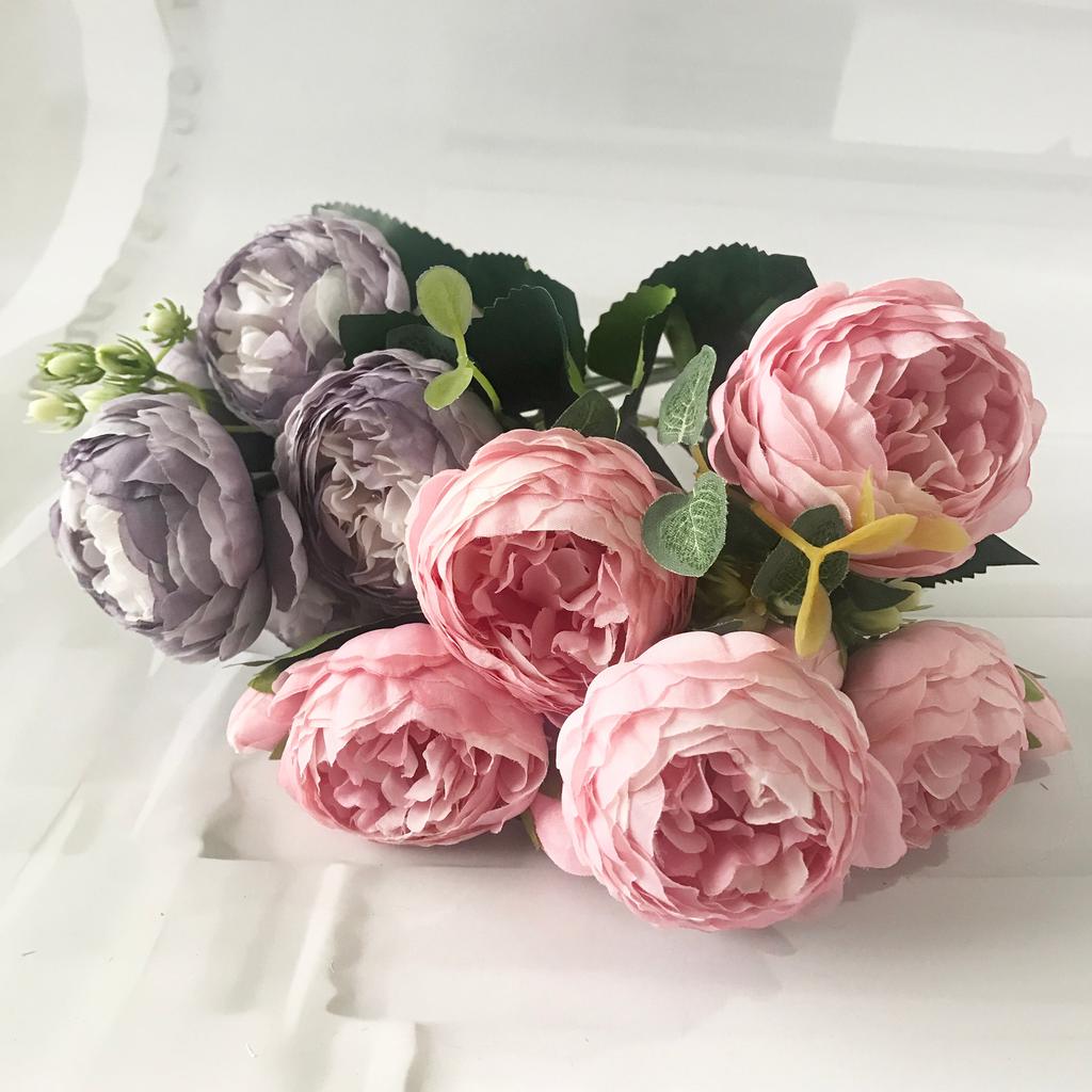 Silk Faux Peony Bouquet with Gypsophila, 30 cm by HitMyNeed