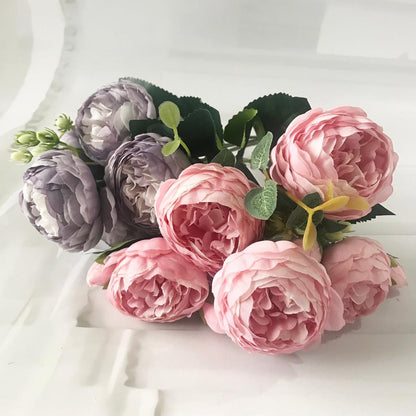 Silk Faux Peony Bouquet with Gypsophila, 30 cm by HitMyNeed