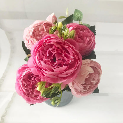 Silk Faux Peony Bouquet with Gypsophila, 30 cm 2 by HitMyNeed