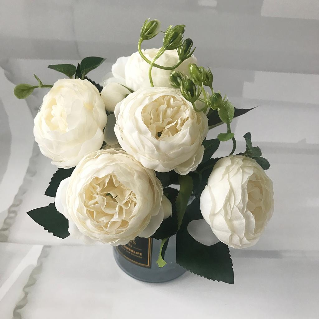 Silk Faux Peony Bouquet with Gypsophila, 30 cm 3 by HitMyNeed
