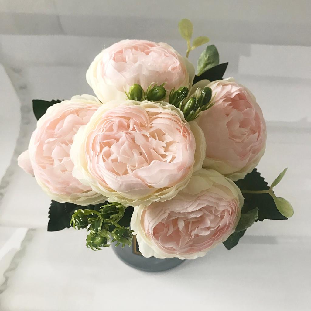 Silk Faux Peony Bouquet with Gypsophila, 30 cm 7 by HitMyNeed