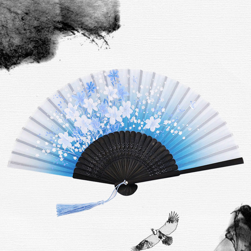 Silk Folding Fan with Wooden Frame and Tassel 16 by HitMyNeed