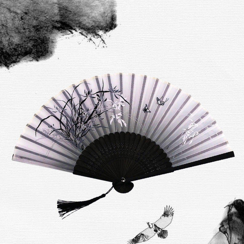 Silk Folding Fan with Wooden Frame and Tassel 17 by HitMyNeed