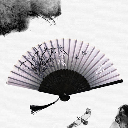 Silk Folding Fan with Wooden Frame and Tassel 17 by HitMyNeed