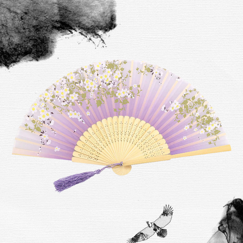 Silk Folding Fan with Wooden Frame and Tassel 18 by HitMyNeed