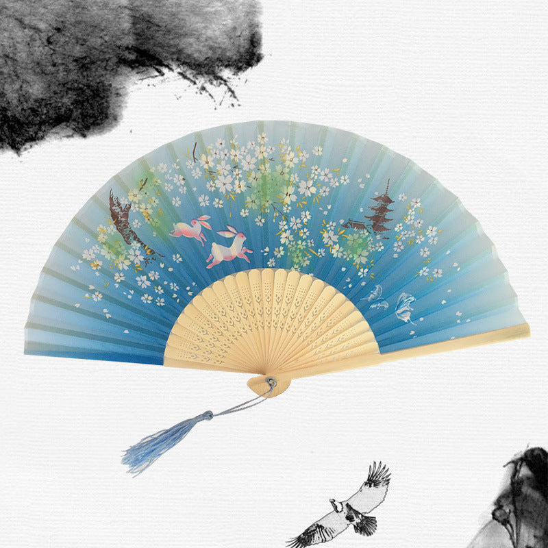 Silk Folding Fan with Wooden Frame and Tassel 19 by HitMyNeed