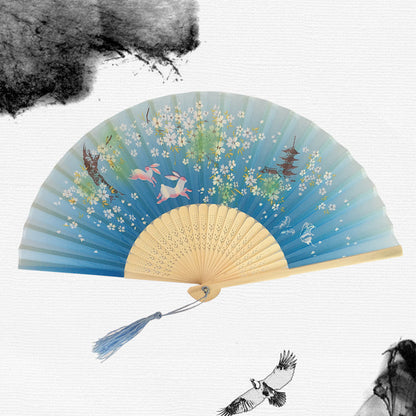 Silk Folding Fan with Wooden Frame and Tassel 19 by HitMyNeed