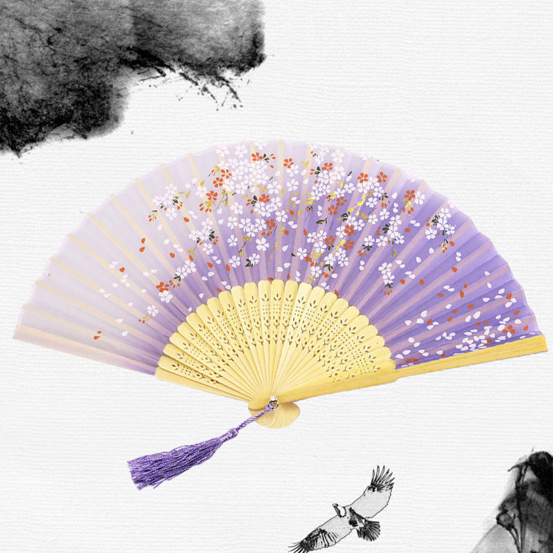 Silk Folding Fan with Wooden Frame and Tassel 2 by HitMyNeed
