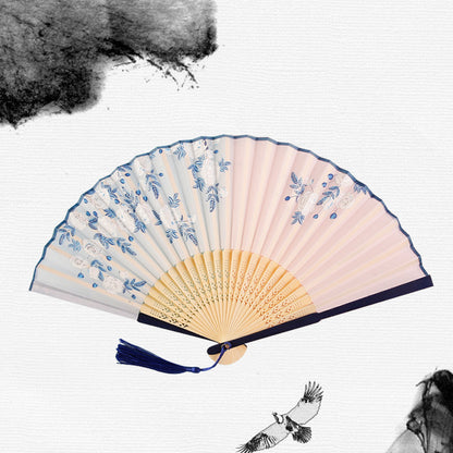 Silk Folding Fan with Wooden Frame and Tassel 21 by HitMyNeed