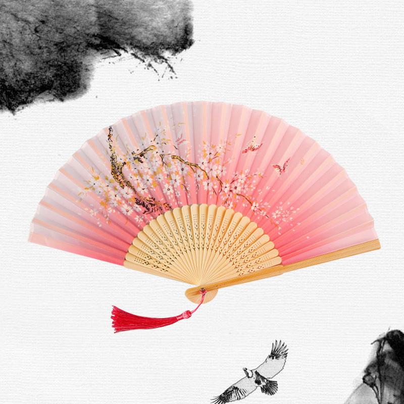 Silk Folding Fan with Wooden Frame and Tassel 22 by HitMyNeed