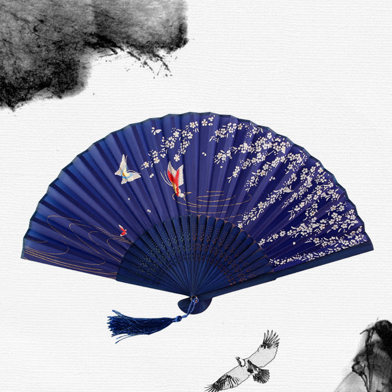 Silk Folding Fan with Wooden Frame and Tassel 23 by HitMyNeed