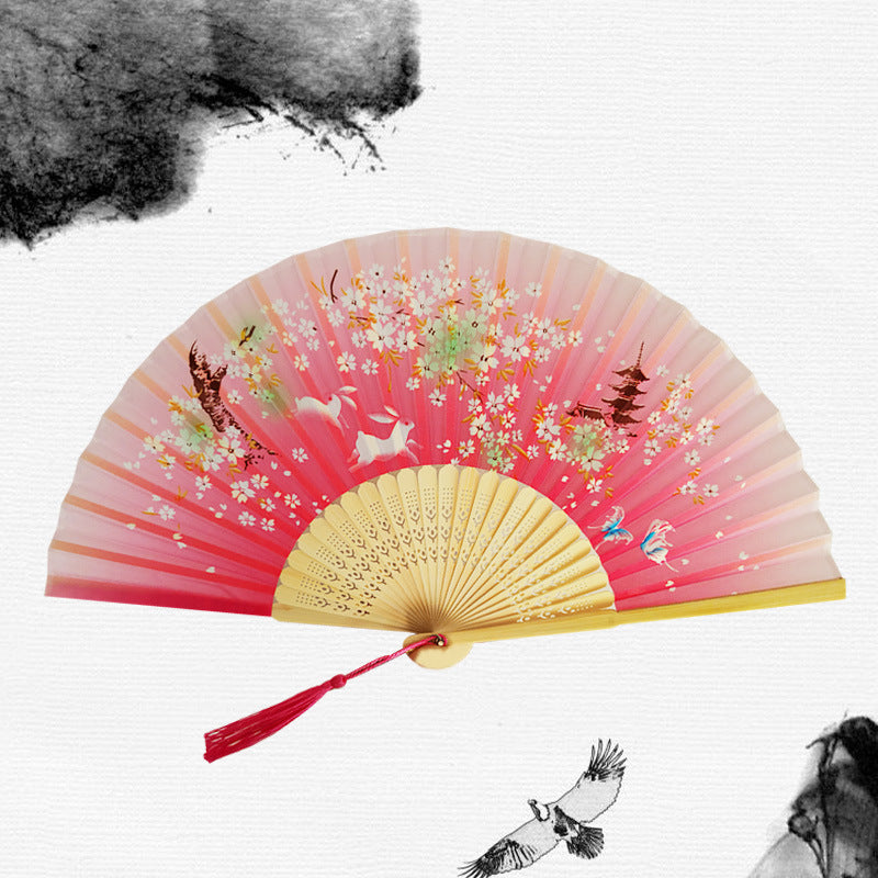 Silk Folding Fan with Wooden Frame and Tassel 24 by HitMyNeed