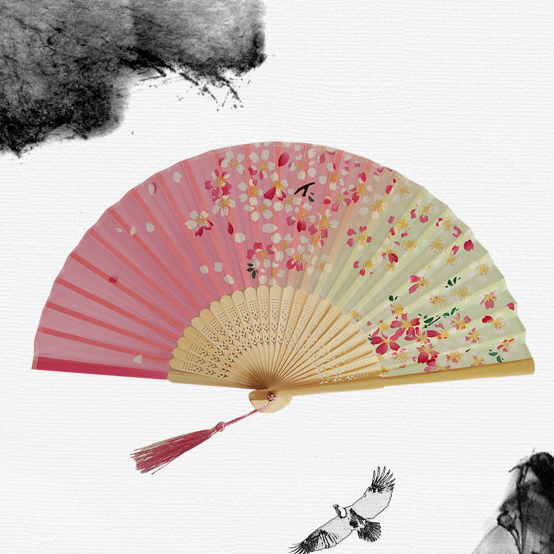 Silk Folding Fan with Wooden Frame and Tassel 25 by HitMyNeed
