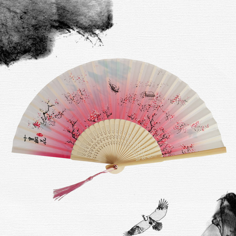 Silk Folding Fan with Wooden Frame and Tassel 26 by HitMyNeed
