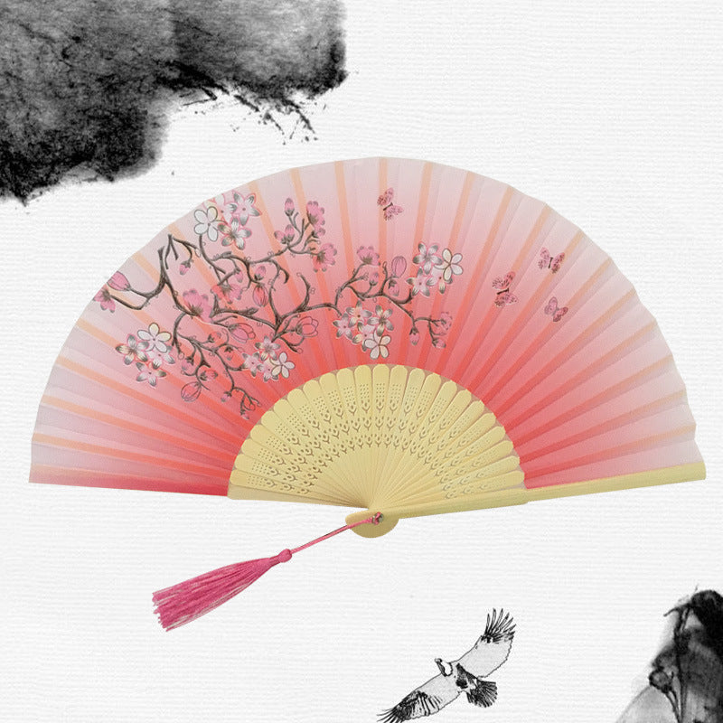 Silk Folding Fan with Wooden Frame and Tassel 27 by HitMyNeed