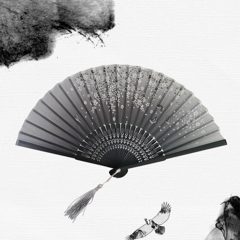 Silk Folding Fan with Wooden Frame and Tassel 29 by HitMyNeed