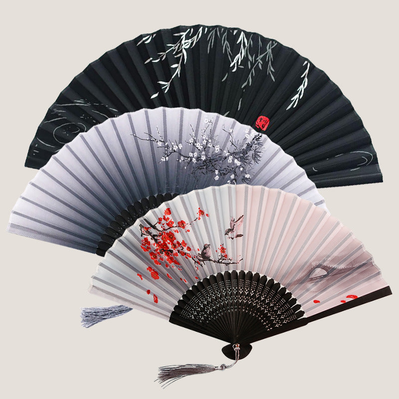 Silk Folding Fan with Wooden Frame and Tassel by HitMyNeed