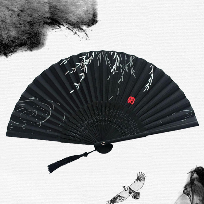 Silk Folding Fan with Wooden Frame and Tassel by HitMyNeed