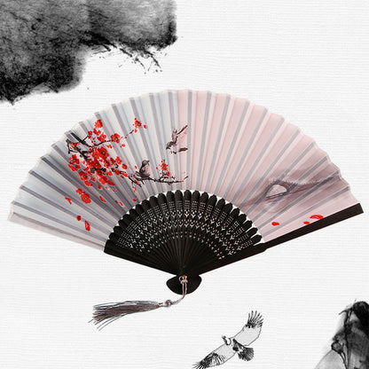Silk Folding Fan with Wooden Frame and Tassel by HitMyNeed