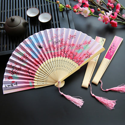 Silk Folding Fan with Wooden Frame and Tassel by HitMyNeed