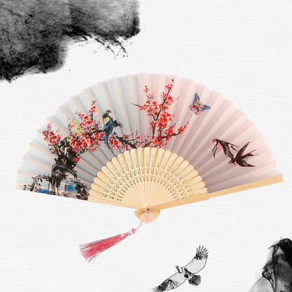 Silk Folding Fan with Wooden Frame and Tassel 35 by HitMyNeed
