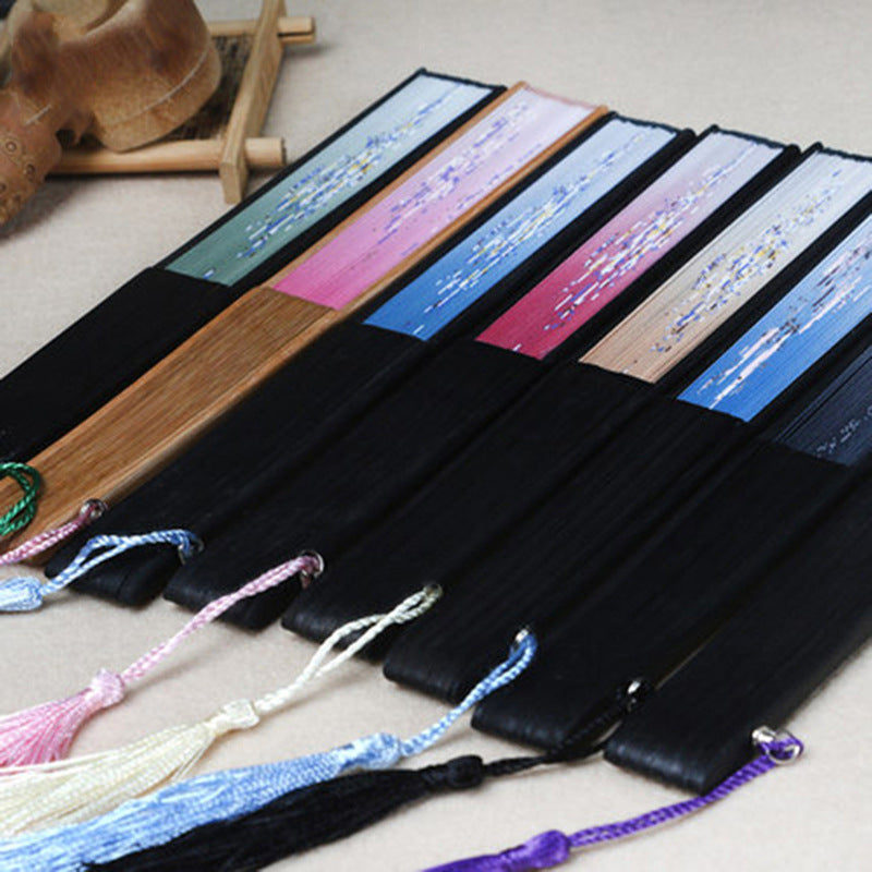 Silk Folding Fan with Wooden Frame and Tassel by HitMyNeed