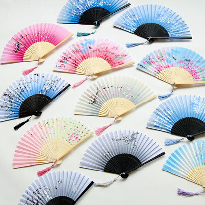 Silk Folding Fan with Wooden Frame and Tassel by HitMyNeed