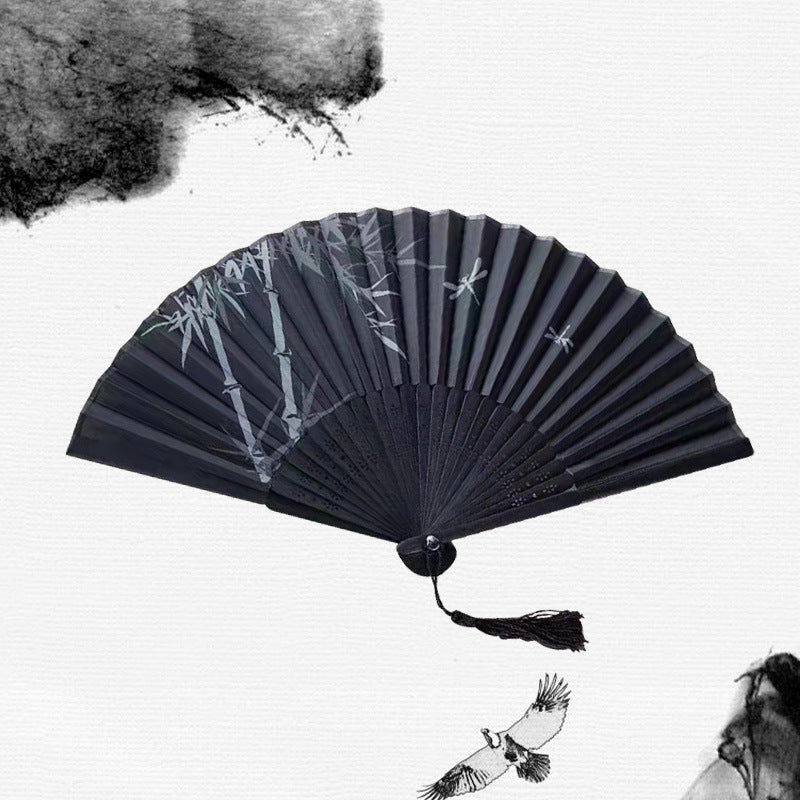 Silk Folding Fan with Wooden Frame and Tassel 41 by HitMyNeed