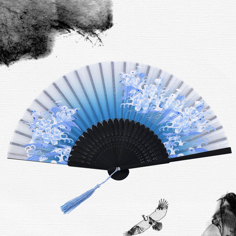 Silk Folding Fan with Wooden Frame and Tassel 9 by HitMyNeed
