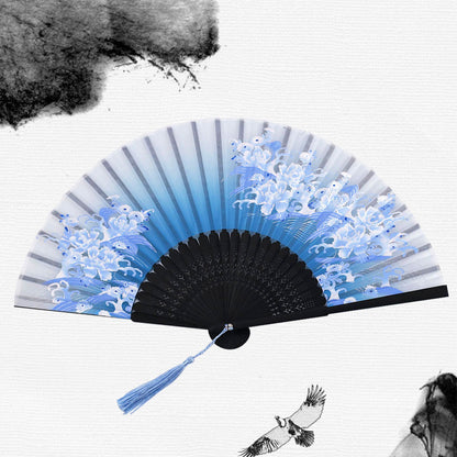 Silk Folding Fan with Wooden Frame and Tassel 9 by HitMyNeed