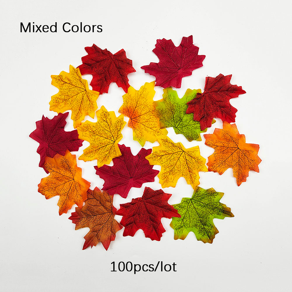 Silk Maple Leaves Decor for Autumn Displays 100pcs mixed-color by HitMyNeed