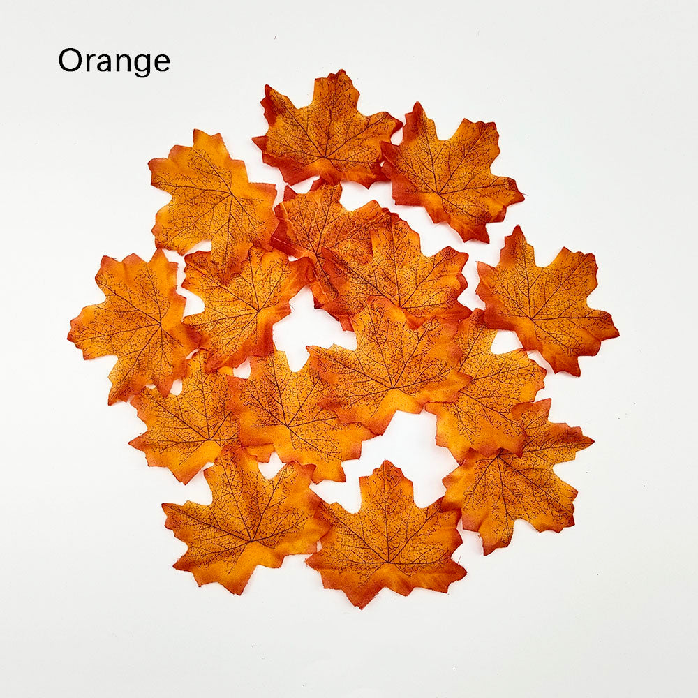 Silk Maple Leaves Decor for Autumn Displays 100pcs orange by HitMyNeed