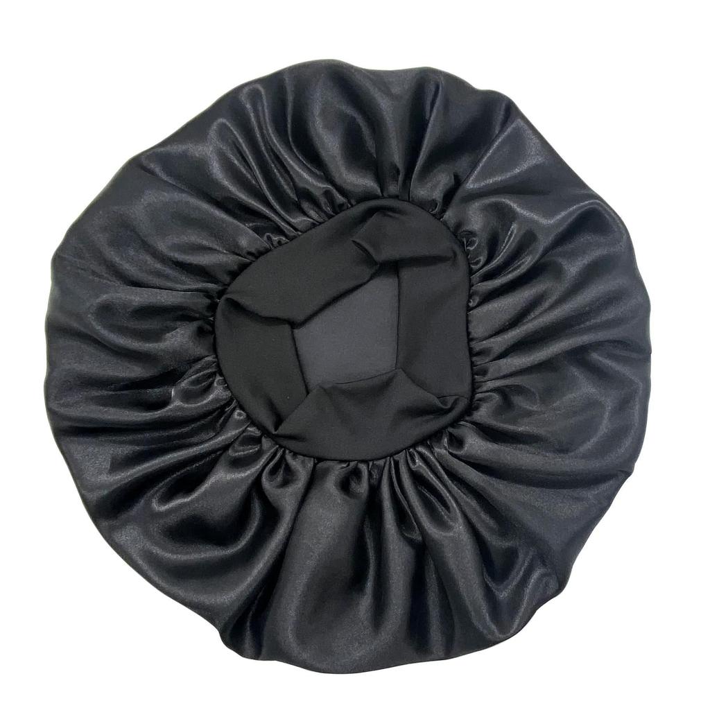 Silk Satin Sleep Bonnet with Soft Elastic Band black by HitMyNeed
