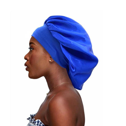 Silk Satin Sleep Bonnet with Soft Elastic Band blue by HitMyNeed