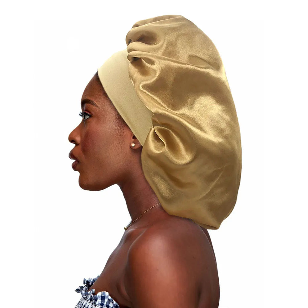 Silk Satin Sleep Bonnet with Soft Elastic Band gold by HitMyNeed