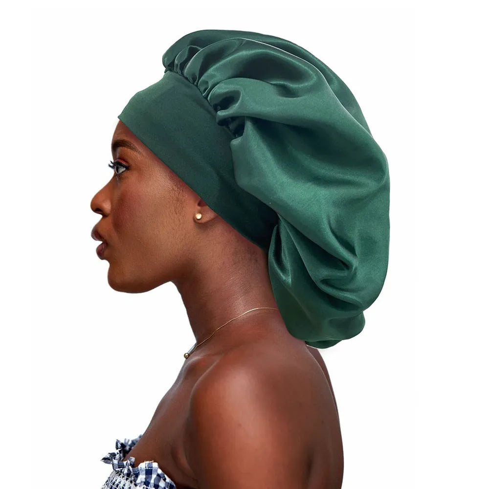 Silk Satin Sleep Bonnet with Soft Elastic Band green by HitMyNeed