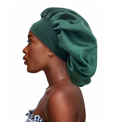 Silk Satin Sleep Bonnet with Soft Elastic Band green by HitMyNeed