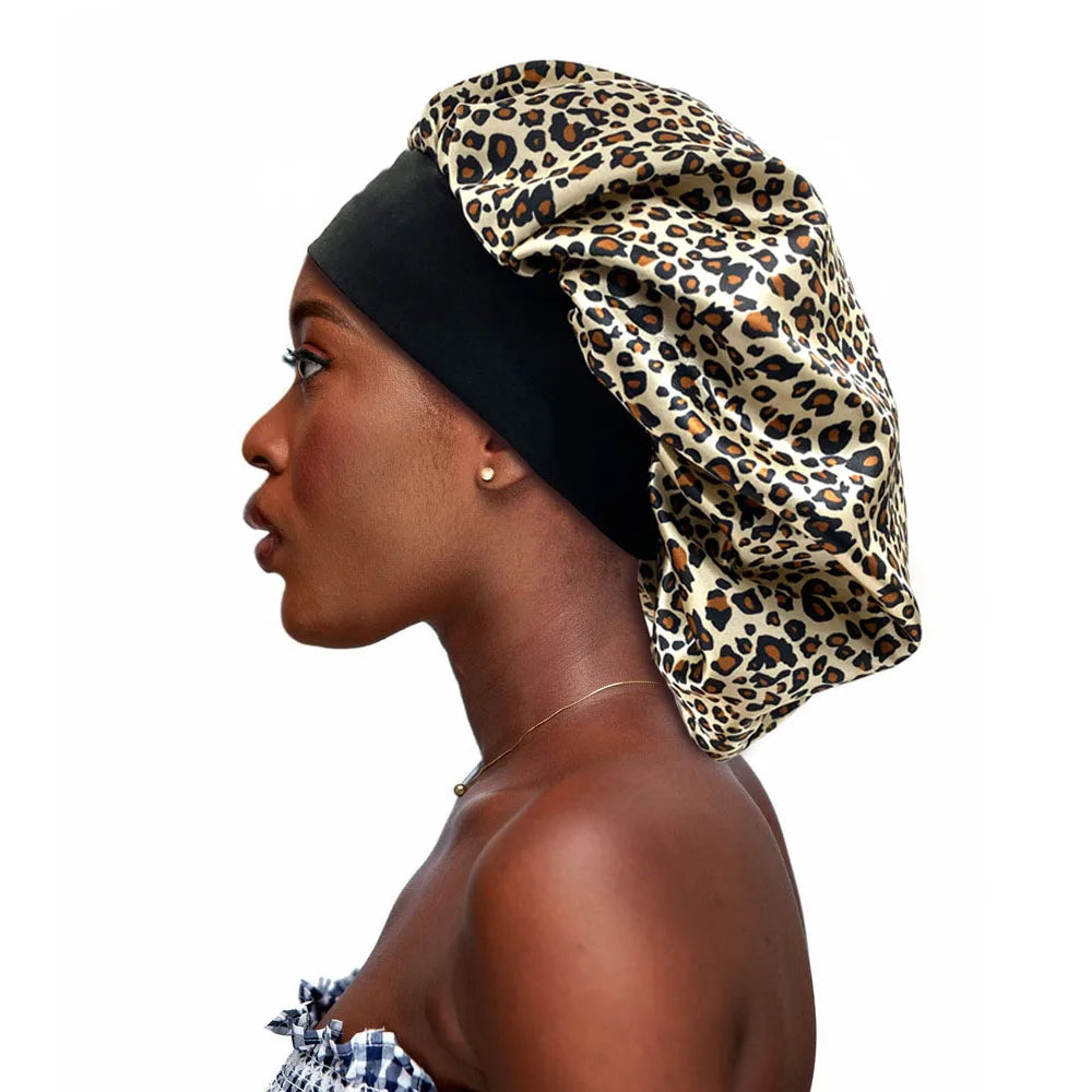 Silk Satin Sleep Bonnet with Soft Elastic Band leopard-print by HitMyNeed