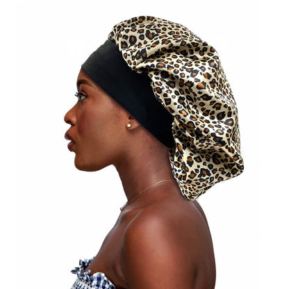 Silk Satin Sleep Bonnet with Soft Elastic Band leopard-print by HitMyNeed