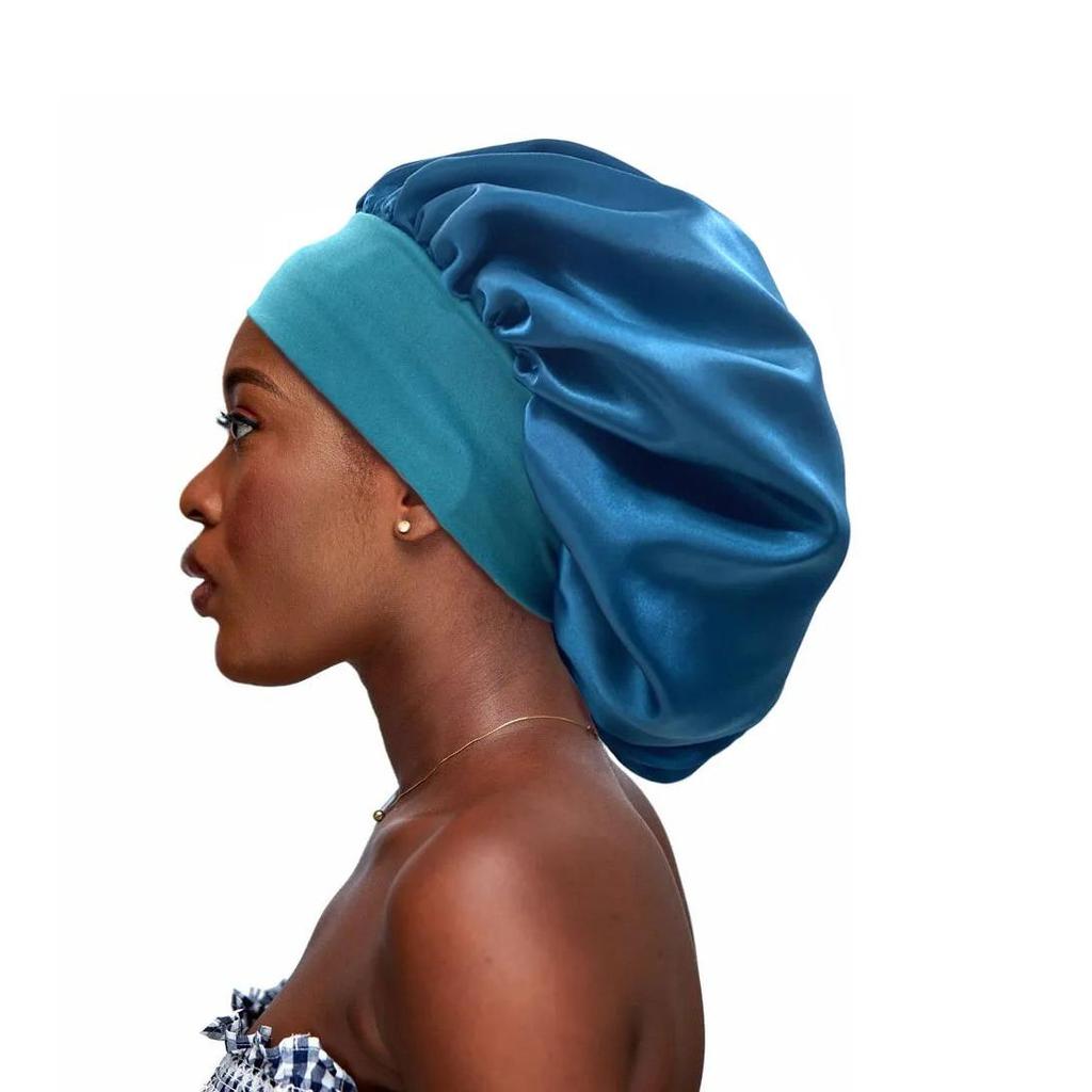 Silk Satin Sleep Bonnet with Soft Elastic Band pond-duck-blue by HitMyNeed