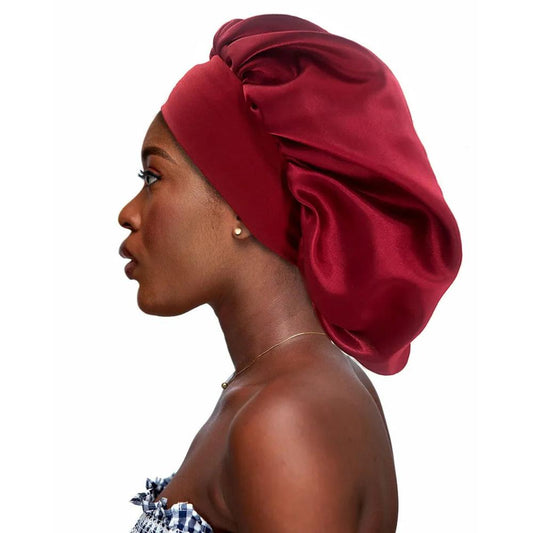 Silk Satin Sleep Bonnet with Soft Elastic Band wine-red by HitMyNeed