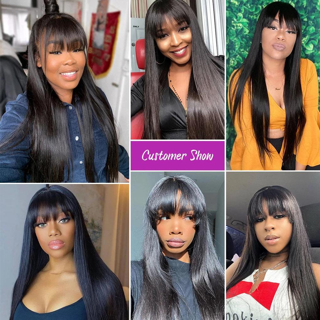 Silky Straight Human Hair Wig with Bangs 8-30 Inch 180% 20inches by HitMyNeed