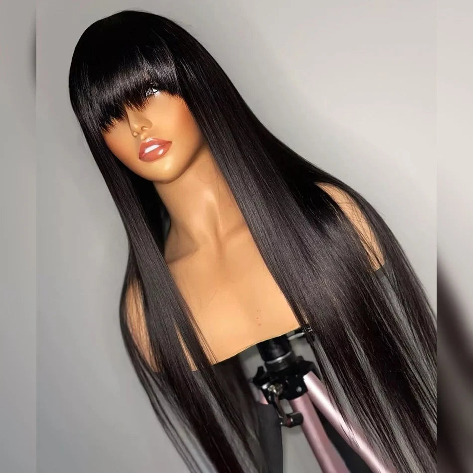 Silky Straight Human Hair Wig with Bangs 8-30 Inch 180% 24inches by HitMyNeed